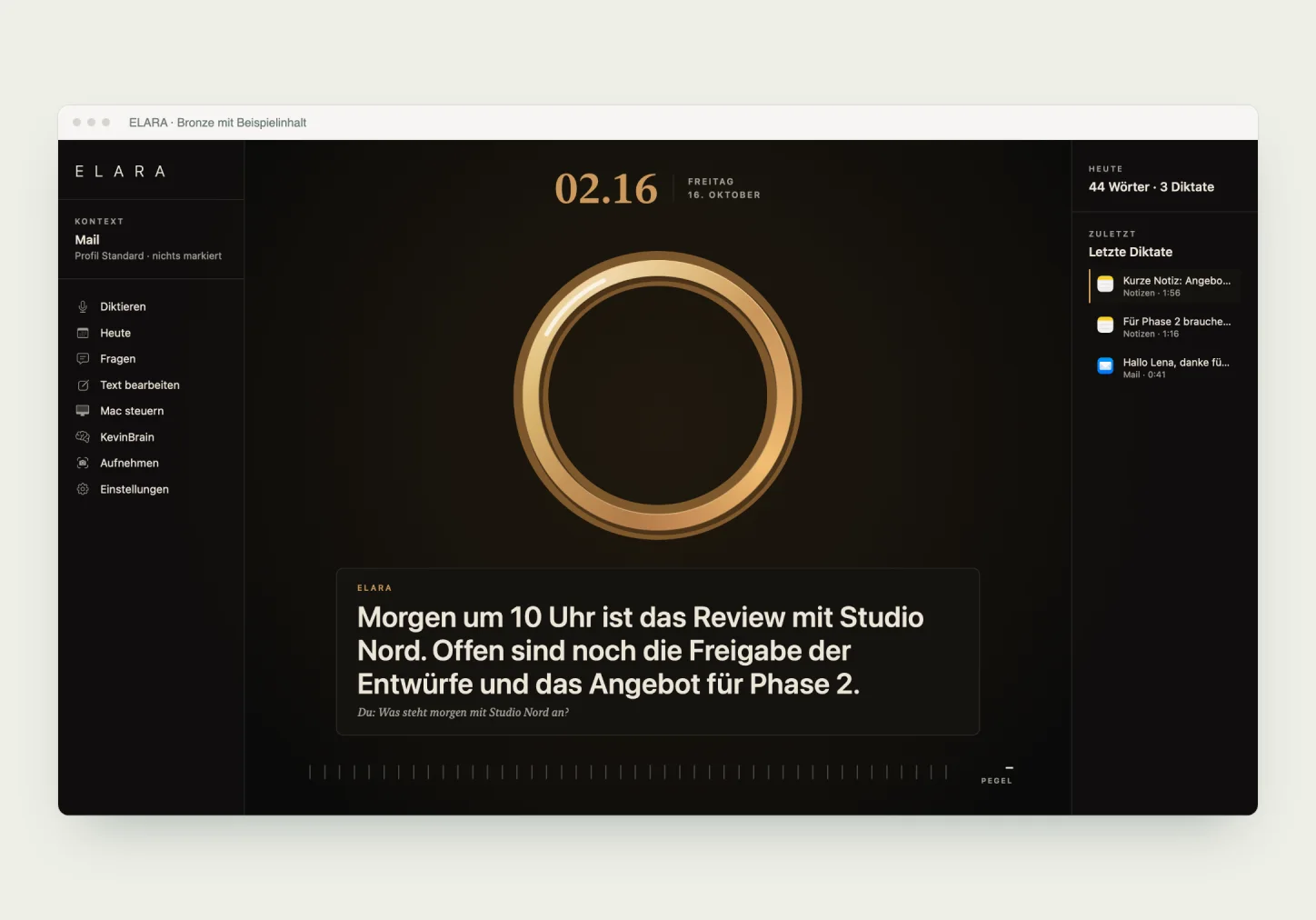ELARA: Antwortansicht des Assistenten im Notizbuch-Stil