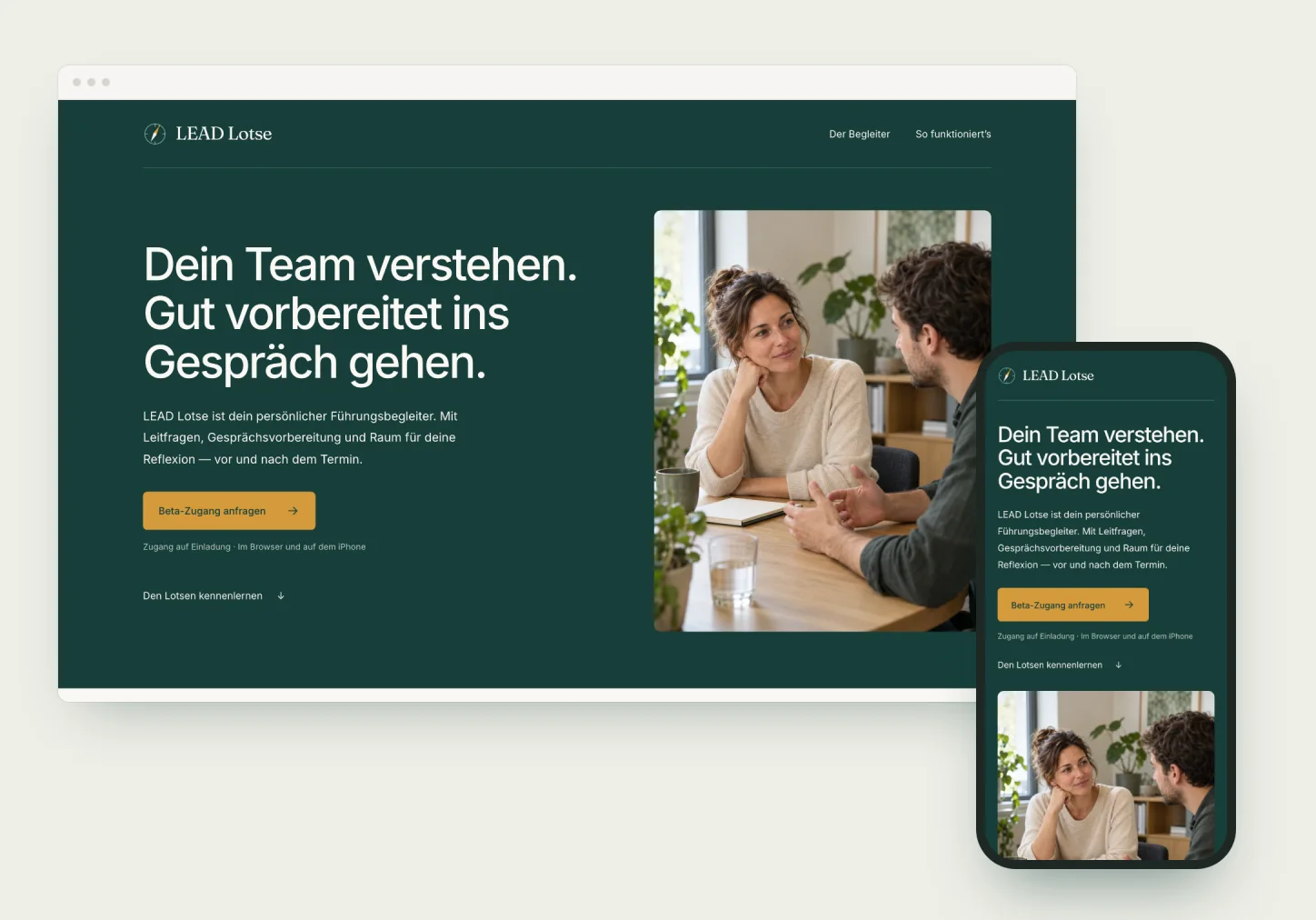 LEAD Lotse: Startseite auf Desktop und Smartphone