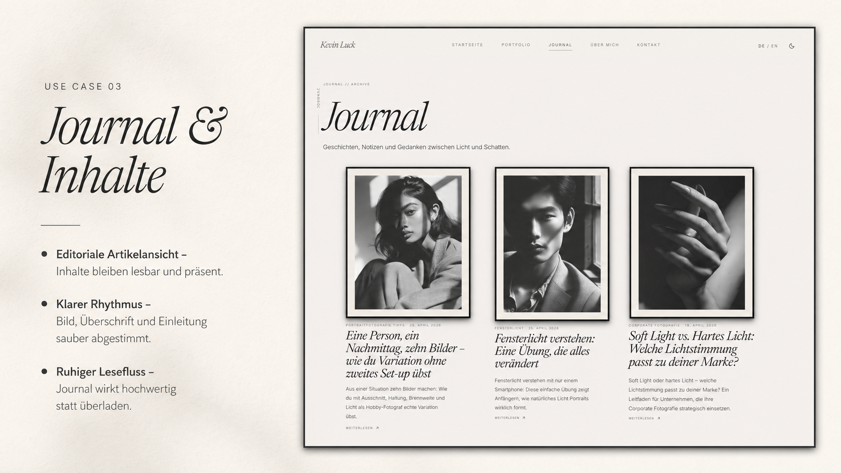 Journal-Ansicht mit editoriale Artikeldarstellung