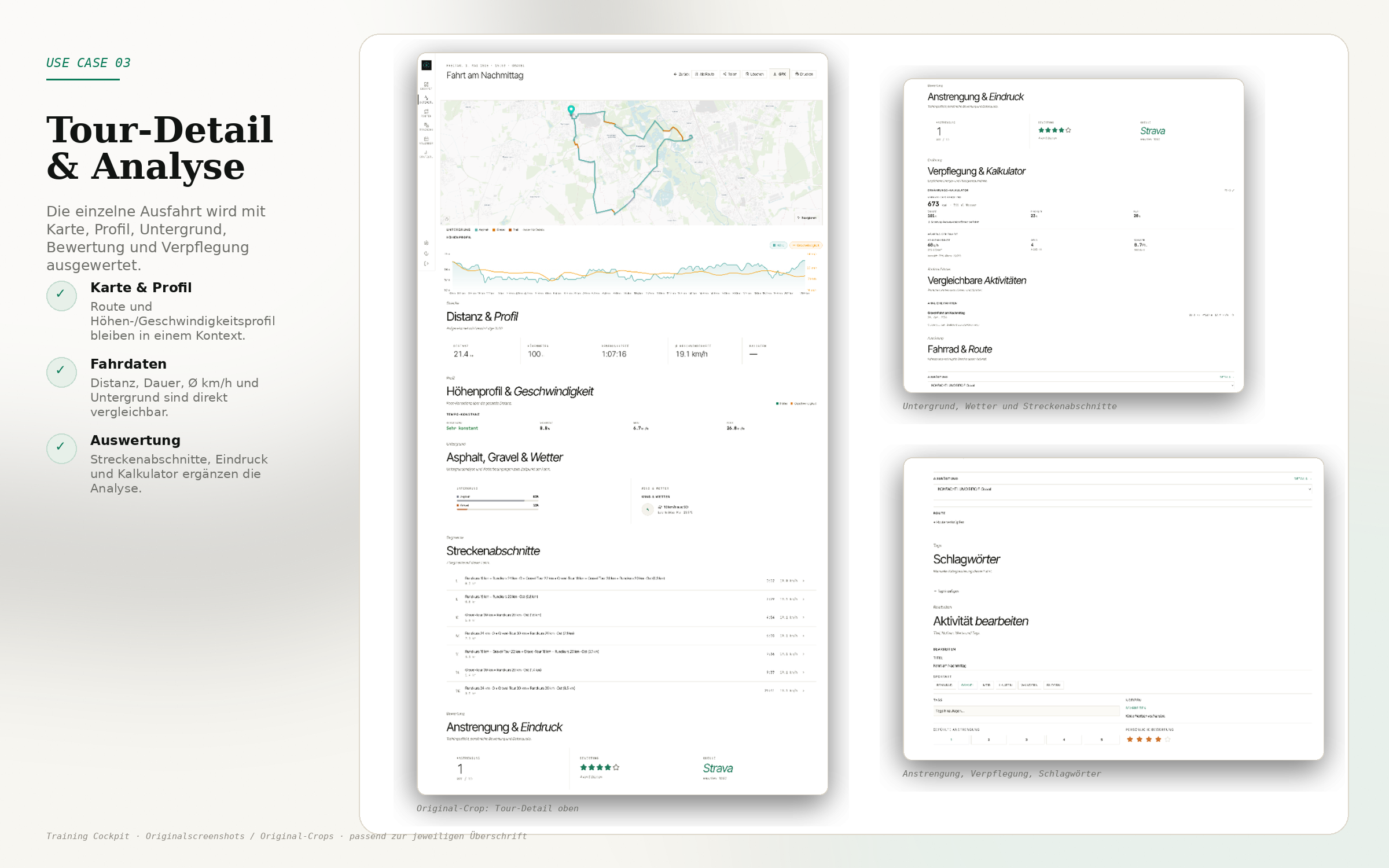 Tour detail page with map and performance analysis